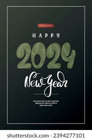 Flyer design for Happy New Year 2024. Handwritten lettering. Vector illustration for advertising, banner, sale, cover.