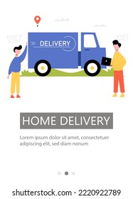 Diseño de volante para entrega en casa. Ilustración vectorial para afiches, banner, publicidad, aplicación. 