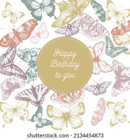 Flyer design with image of butterflies in retro style. Vector illustration of butterfly