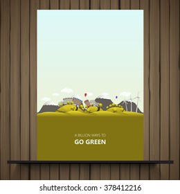 Flyer design. Landscape with fields and hills. Think Green. Ecology Concept.
