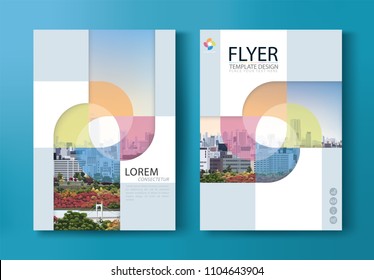 Flyer design, Leaflet cover presentation, book cover template vector. Additive color with Cityscape background.