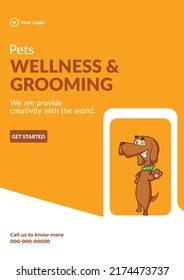 Flyer design of pets wellness and grooming template. 