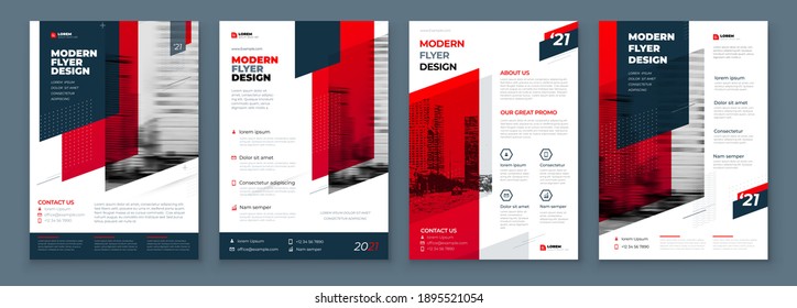 Flyer Design Set. Dark Red Modern Flyer Background Design. Template Layout for Flyer. Concept with Dynamic Line Shapes. Vector Background.