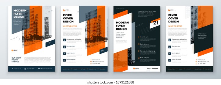 Flyer Design Set. Modern Flyer Background with Orange Accents. Template Layout for Flyer. Concept with Dynamic Circle Shapes. Vector Background.