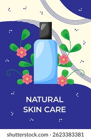 Flyer design with skincare products organic cosmetics, beauty products. For beauty, spa, wellness, natural products, cosmetics, body care. Vector illustration for poster, banner, advertising, flyer.