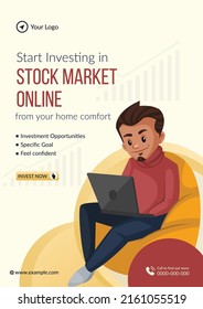 Flyer design of start investing in stock market online template. 