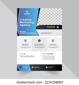 Flyer Design Template For Agency with blue color abstract gradient shape