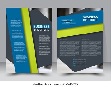 Flyer design template. Annual report cover.  Brochure background. For magazine front page, business, education, presentation. Vector illustration a4 size. Blue and green color.