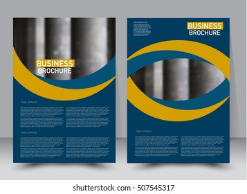 Flyer design template. Annual report cover.  Brochure background. For magazine front page, business, education, presentation. Vector illustration a4 size. Blue and orange color.