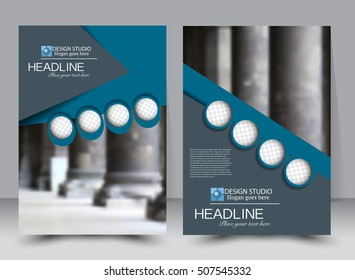 Flyer design template. Annual report cover.  Brochure background. For magazine front page, business, education, presentation. Vector illustration a4 size. Blue color.