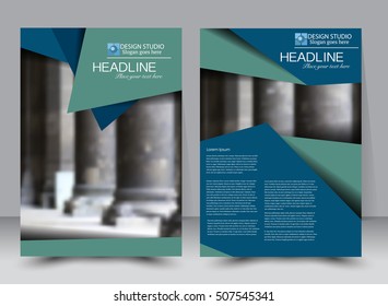 Flyer design template. Annual report cover.  Brochure background. For magazine front page, business, education, presentation. Vector illustration a4 size. Blue and green color.