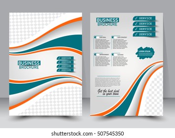 Flyer design template. Annual report cover.  Brochure background. For magazine front page, business, education, presentation. Vector illustration a4 size. Blue and orange color.