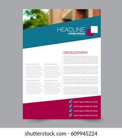 Flyer design template. Annual report cover. Booklet for education, advertisement, presentation, magazine page. a4 size vector illustration. Blue and pink color