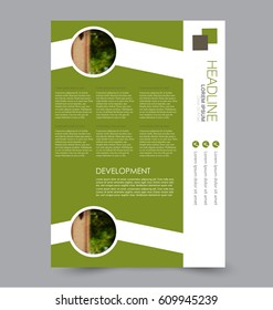 Flyer design template. Annual report cover. Booklet for education, advertisement, presentation, magazine page. a4 size vector illustration. Green color