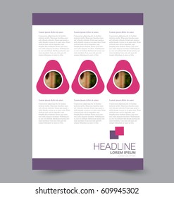 Flyer design template. Annual report cover. Booklet for education, advertisement, presentation, magazine page. a4 size vector illustration. Pink and purple color
