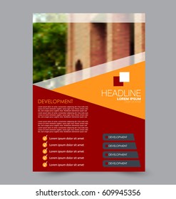 Flyer design template. Annual report cover. Booklet for education, advertisement, presentation, magazine page. a4 size vector illustration. Red and orange color