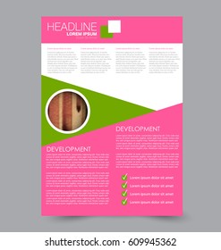 Flyer design template. Annual report cover. Booklet for education, advertisement, presentation, magazine page. a4 size vector illustration. Pink and green color
