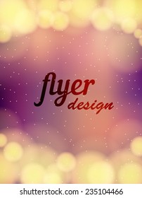flyer design  template bokeh frame on a blurred background with lights and gold sparkles