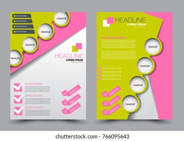 Flyer design template. Brochure abstract background for business, education, presentation, advertisement. Editable vector illustration. Pink and green color.