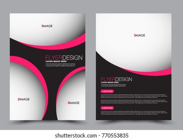 Flyer design template. Brochure abstract background for business, education, presentation, advertisement. Editable vector illustration. Pink and black color.