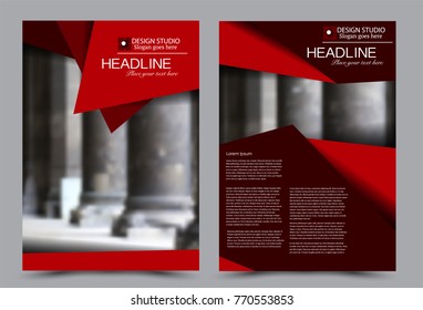 Flyer design template. Brochure abstract background for business, education, presentation, advertisement. Editable vector illustration. Red color.