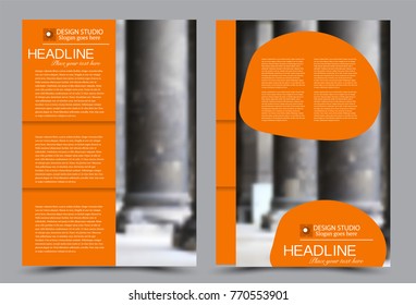 Flyer design template. Brochure abstract background for business, education, presentation, advertisement. Editable vector illustration. Orange color.