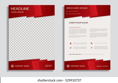 Flyer design template - brochure - annual report - cover - booklet with red polygonal background, front and back page