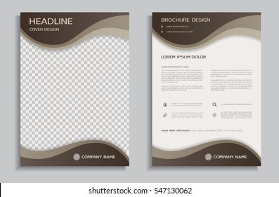 Flyer design template - brochure - annual report with brown wavy background, front and back page