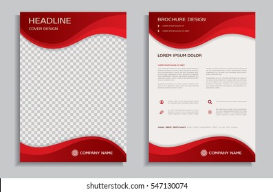 Flyer Design Template - Brochure - Annual Report With Red Wavy Background, Front And Back Page