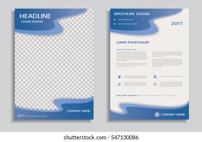 Flyer design template - brochure - annual report with blue wavy background, front and back page