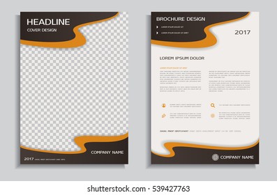 Flyer design template - brochure with dark brown orange wavy background, front and back page