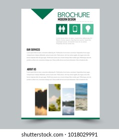 Flyer design template. Brochure layout. Green color. Vector illustration.