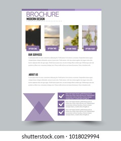 Flyer design template. Brochure layout. Purple color. Vector illustration.