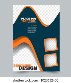 Flyer design template. Brochure layout. Blue and orange color. Vector illustration.