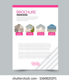 Flyer design template. Brochure layout. Pink color. Vector illustration.