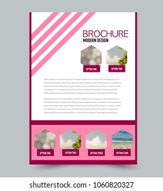 Flyer design template. Brochure layout. Pink and red color. Vector illustration.