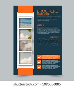 Flyer design template. Brochure layout. Blue and orange color. Vector illustration.