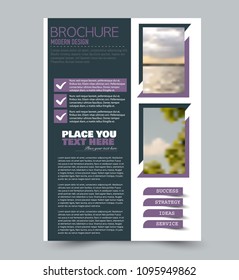 Flyer design template. Brochure layout. Purple color. Vector illustration.