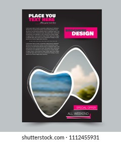 Flyer design template. Brochure layout. School education handout. Annual report cover. Vector illustration. Black and pink color.