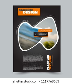 Flyer design template. Brochure layout. School education handout. Annual report cover. Vector illustration. Black and orange color.