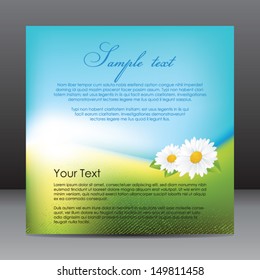 Flyer design template with chamomile, vector illustration