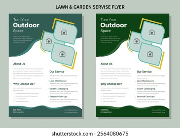 Flyer design template for lawn and gardening services. Design of a poster leaflet for gardening and tree services. Template for lawn mower flyers A relaxing watercolor depiction of a circular garden