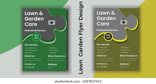 Flyer design template for lawn and gardening services. Design of a poster leaflet for gardening and tree services. Template for lawn mower flyers A relaxing watercolor depiction of a circular garden 