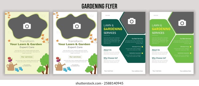 Flyer design template for lawn and gardening services. Design of a poster leaflet for gardening and tree services. Agricultural business flyer template, magazine, cover, poster design, booklet, cover,