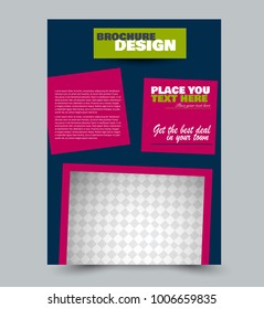 Flyer design template. Pink, green, and blue color. Vector illustration.