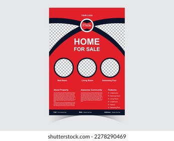 Flyer Design Template. Professional Brochure. Real Estate Poster Vector.Leaflet presentation. Teal Flyer with abstract circle, round shapes background. Modern poster magazine, layout, template. A4.


