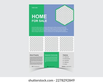 Plantilla de diseño de volante. Folleto profesional. Presentación del Vector de póster Inmobiliario.Leaflet. Teal Flyer con círculo abstracto, fondo de formas redondeadas. Revista de afiches modernos, diseño, plantilla. A4.


