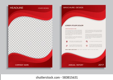 Flyer design template with red wavy background, front and back brochure page