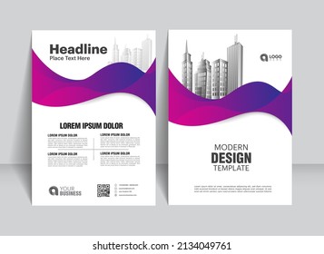 planilla de diseño de volante vectorial, Folleto, Folleto, fondo, Diseño de portada de libros corporativos, Informe anual, Financial , negocio para diseño de informes en la ilustración de color púrpura de tamaño A4.