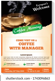 Flyer design template-coffee morning invitation-brochure–cover page-modern design-layout-catalog-colorful-email-portrait artwork-business invitation-mockups- abstract-banner-book cover-booklet-a4
